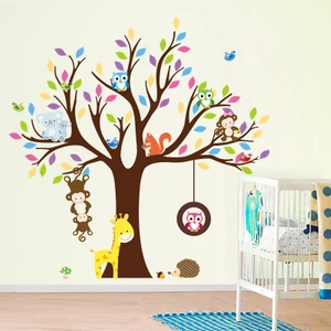 Cosy Home Gift Maymun Zürafa Baykuş Kirpi Kuş Koala Sevimli Asia Hayvanları Çocuk Odası Ev Duvar Sticker