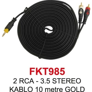 2Rca - 3,5Mm Stereo Kablo 10 Metre Gold