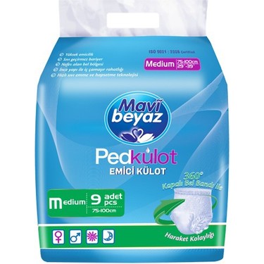 Mavi Beyaz Ped Kulot Orta Boy 1 Paket 9 Lu Hasta Bezi Fiyati