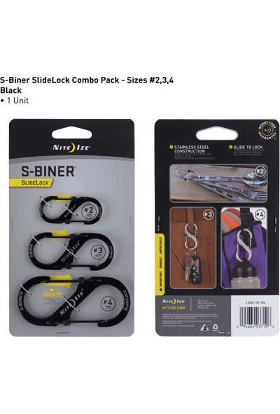 Nite Ize S-Biner SlideLock 3lü Paket-Siyah