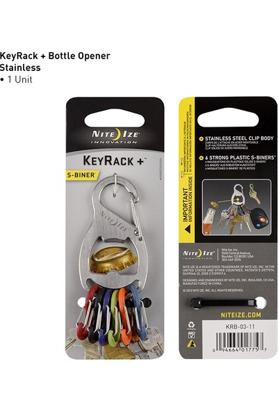 Nite Ize S-Biner KeyRack Şişe Açacağı Anahtarlık-Çelik