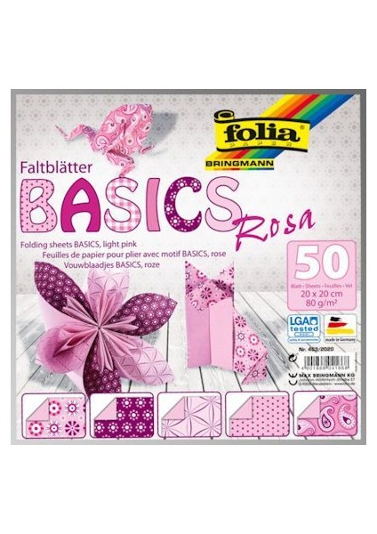 Origami Kağıdı 5 Desen 50 Adet Kağıt Pembe 20 X 20 cm