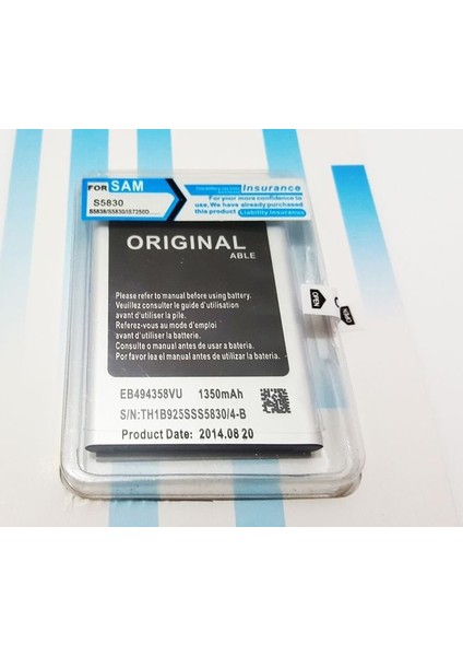 Orıgınal Able Samsung Galaxy Ace S5830 Batarya