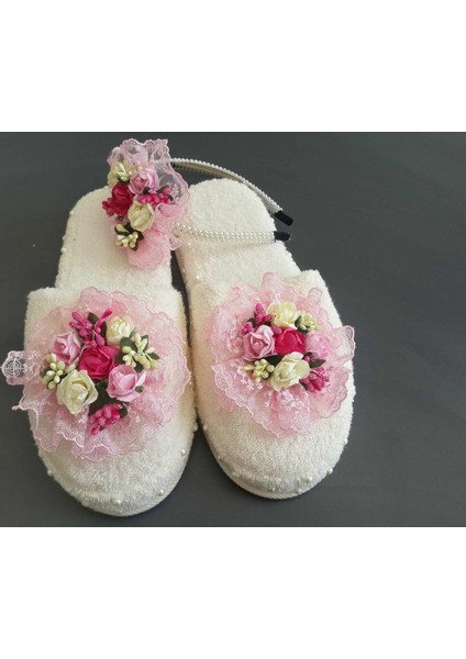 Lohusa Terlik Ve Taç Açık Pembe Çiçekli