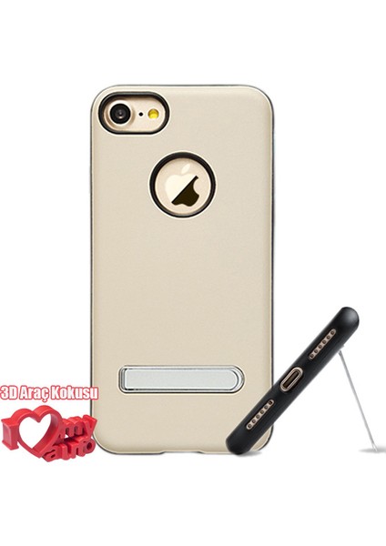 iPhone 7 Kılıf Totu Design King Series Stand Magnetic Krem + 3d Araç Kokusu