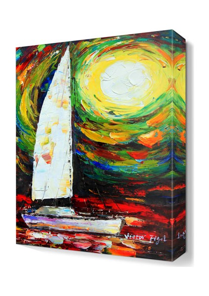 Yelkenli Güneş Batışı Canvas Tablo 45x30 cm