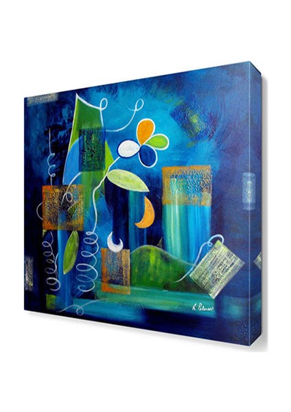 Mavi Renk Çiçek Tablosu 60x60 cm