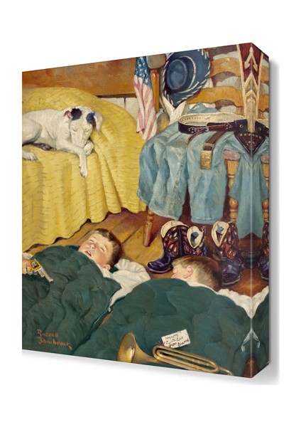 Uyuyan Çocuklar ve Köpek Tablosu 45x30 cm