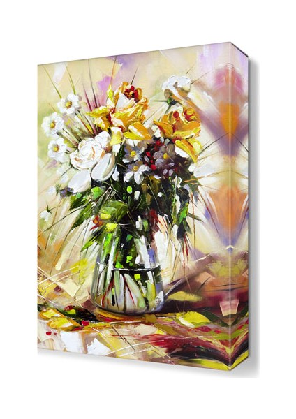 Sarılı Beyazlı Saksıda Çiçek Tablosu 45x30 cm