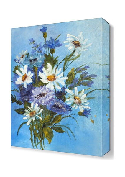 Mavi Çiçekler Canvas Tablo 90x60 cm