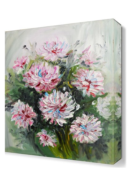 Yağlı Boya Pembe Çiçek Buketi Tablosu 45x30 cm