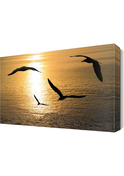 Güneşin Batışı ve Uçan Kuşlar Tablosu 60x40 cm