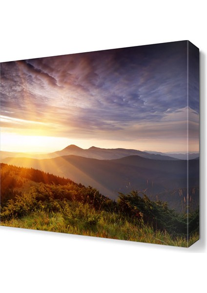 Parlak Güneş ve Dağ Manzarası Canvas Tablo 30x30 cm