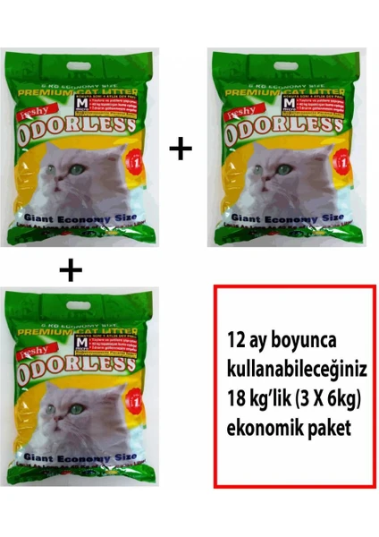 ODORLESS Micro Kedi Kumu Yıllık Paket 3 X 6 kg