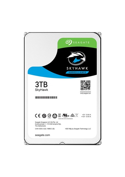 Skyhawk 3.5" 3TB Sata 3.0 64MB 180Mb/s 5900Rpm 64HD Kamera 180TB/Yil Isyükü 7/24 Güvenlik Diski ST3000VX010