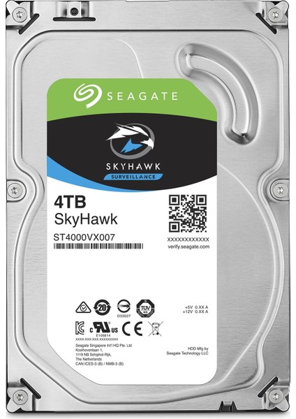 Skyhawk 3.5" 4TB Sata 3.0 64MB 190Mb/s RV Sensör 5900Rpm 64HD Kamera 180TB/Yil Isyükü 7/24 Güvenlik Disk ST4000VX007