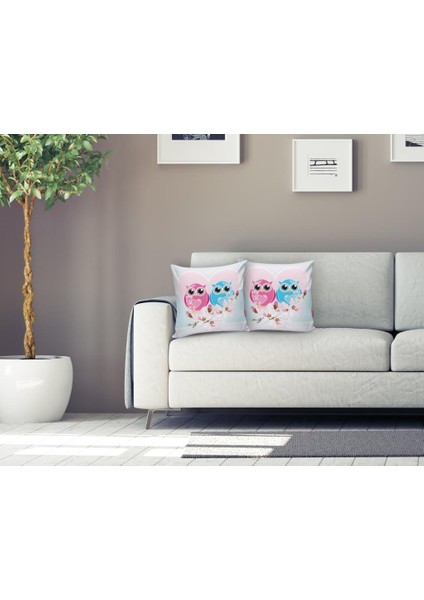 Modern Baykuş Resimli Dijital Baskılı Dekoratif Yastık Kırlent Kı