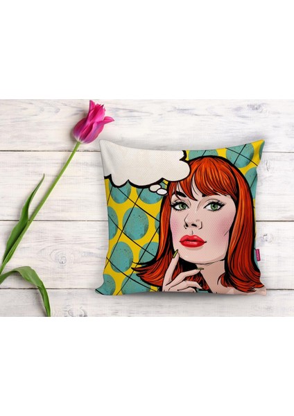 Pop Art Resimli Dijital Baskılı Dekoratif Yastık Kırlent Kılıfı