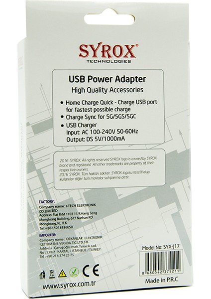 iPhone Uyumlu 5 / 5S Şarj Cihazı Syx-J17