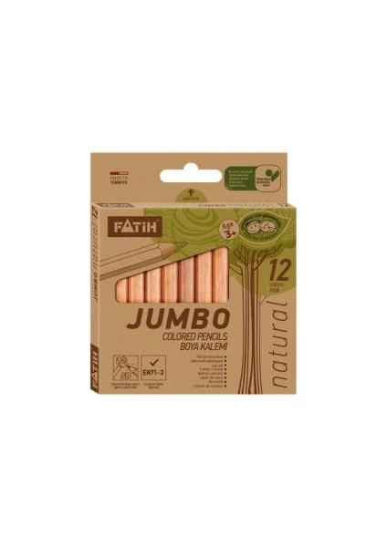 Natural Jumbo Boya Kalemi 12 Renk Yarım Boy