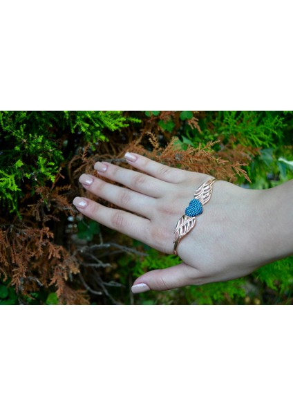 Melek Kanatlı Kalp Motifli Gümüş El Bileziği modelleri