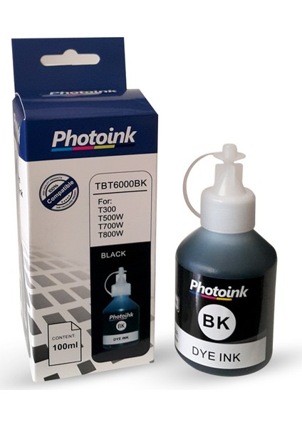 Brother Bt 6000 Uyumlu 100 Ml Siyah Photoink Mürekkep - Brother T300/T310/T500W/T510W/T800/T910