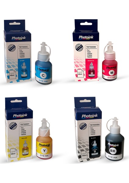 Brother Bt 6000 Uyumlu 4 Renk Takım Photoink Mürekkep - Brother T300/T500w/T310/T510w/T800/T910w Uyumlu