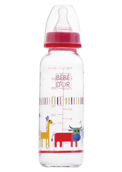 Desenli Cam Biberon 3+Ay 250 ml. Kırmızı