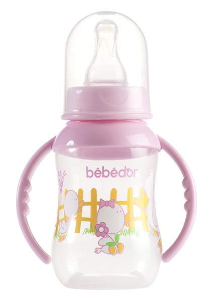 Desenli Kulplu Biberon 3+Ay 125 ml. Pembe