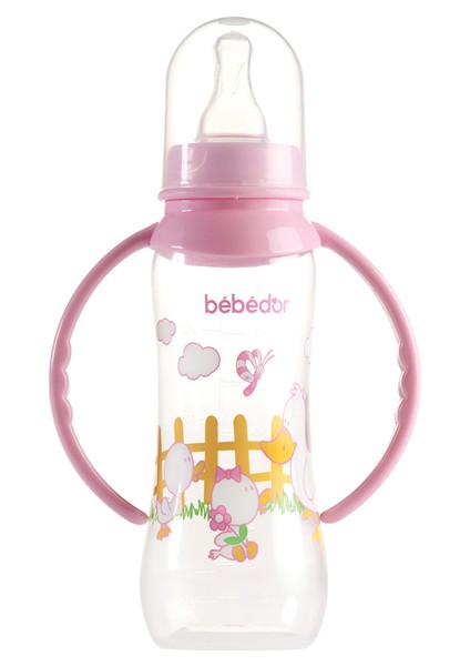 Desenli Kulplu Kolay Kavrama Biberon 3+Ay 250 ml. Pembe
