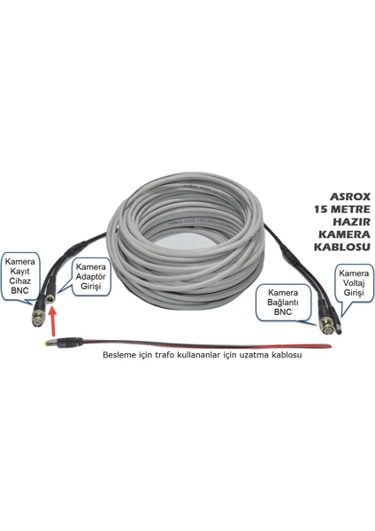 Asrox Hazır CCTV Kamera Kablosu 15 Metre Tak Kullan