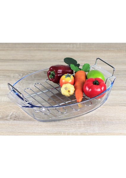 Borosilikat Oval Izgarılı Fırın Kabı 39x24 Cm