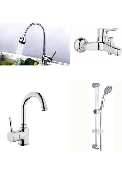 Delta Spiralli Evye + Lavabo + Banyo Bataryası + Sürgülü Duş Takımı