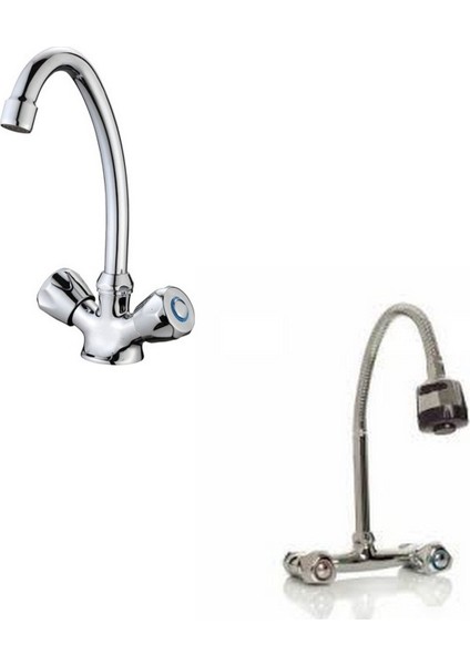 Klasik Çevirmeli Kuğu Evye Ve Spiralli Lavabo Bataryası
