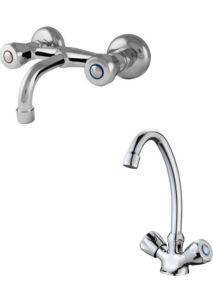 Klasik Çevirmeli Kuğu Evye Ve Sabit Lavabo Bataryası