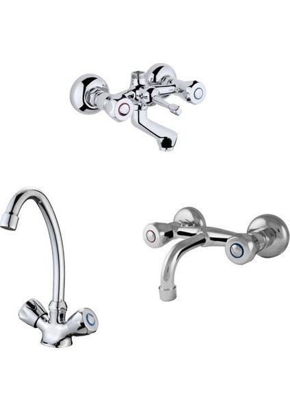 Klasik Çevirmeli Banyo + Kuğu Evye Ve Sabit Lavabo Bataryası
