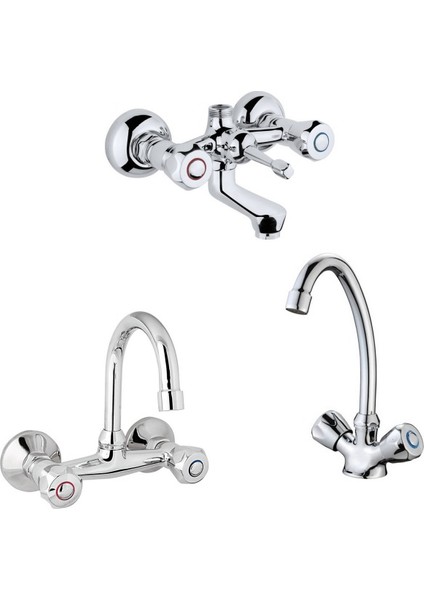 Klasik Çevirmeli Banyo + Lavabo Ve Kuğu Evye Bataryası