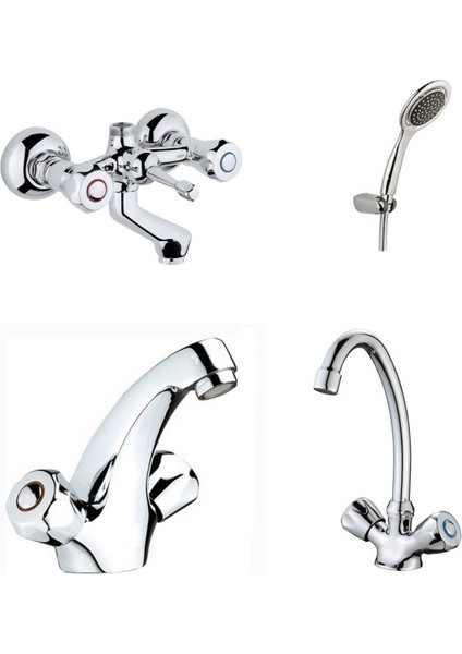 Klasik Çevirmeli Banyo + Kuğu Evye + Kartal Lavabo Bataryası + Duş Takımı