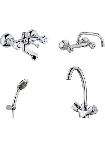 Klasik Çevirmeli Banyo + Kuğu Evye + Lavabo Bataryası + Duş Takımı