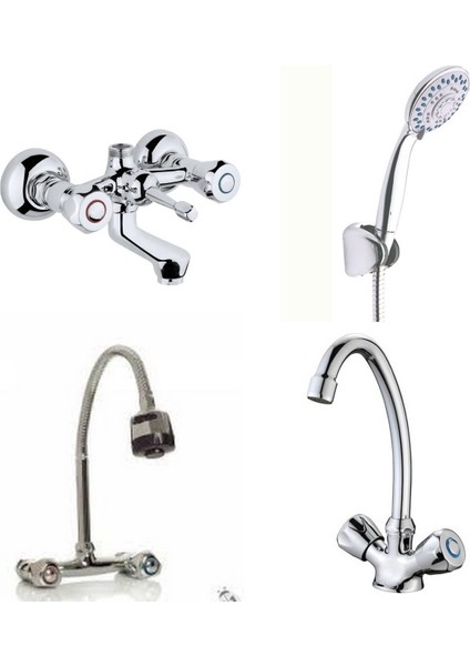 Klasik Çevirmeli Banyo + Kuğu Evye + Spiralli Lavabo Bataryası + Duş Takımı