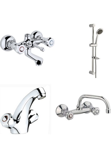 Klasik Çevirmeli Banyo + Evye + Kartal Lavabo Bataryası + Sürgülü Duş Takımı
