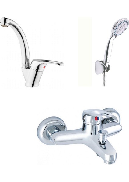 Mix Kuğu Lavabo Ve Banyo Bataryası + Duş Takımı