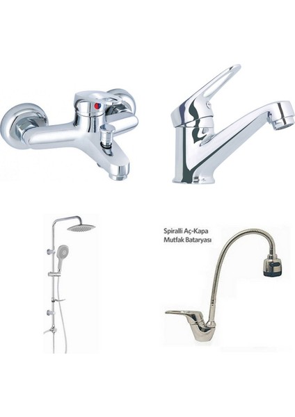 Mix Spiralli Evye + Banyo + Sabit Lavabo Bataryası Ve Robot Duş Takımı