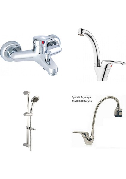 Mix Spiralli Evye + Banyo + Lavabo Bataryası Ve Sürgülü Duş Takımı