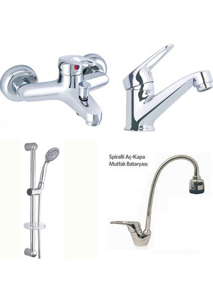 Mix Spiralli Evye + Banyo + Sabit Lavabo Bataryası Ve Sürgülü Duş Takımı