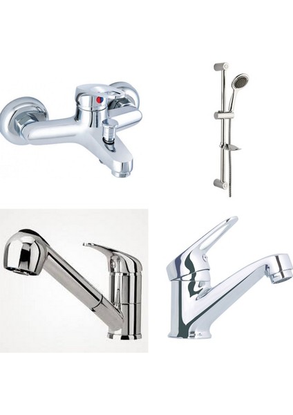 Mix Banyo + Sabit Lavabo + Spiralli Mutfak Bataryası Ve Sürgülü Duş Takımı