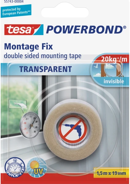 Köpük Montaj Bandı - Powerbond Şeffaf   1.5m 19mm