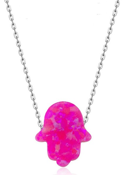 Pembe Opal Fatma Ana Eli Gümüş Kolye (Gk00284)