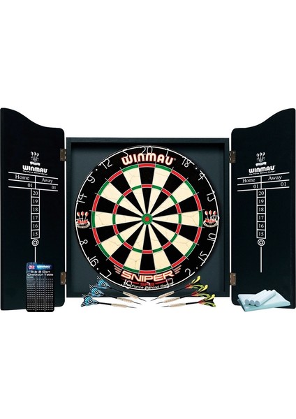 Profesyonel Dart Seti (Winmau Sniper Dart Tahtası, 6 Adet Winmau Ok, Winmau Ahşap Kabin)