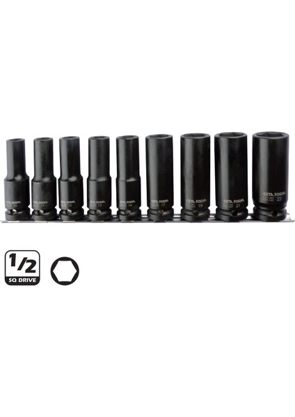 C64-R09 9 Parça 1/2’’ 6 Köşe Derin Havalı Lokma Anahtar Takımı